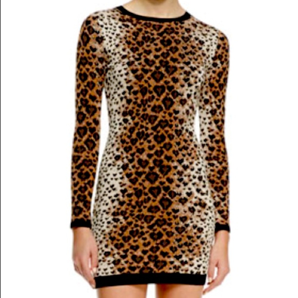 Long-Sleeve Heart Leopard-Print Sweaterdress